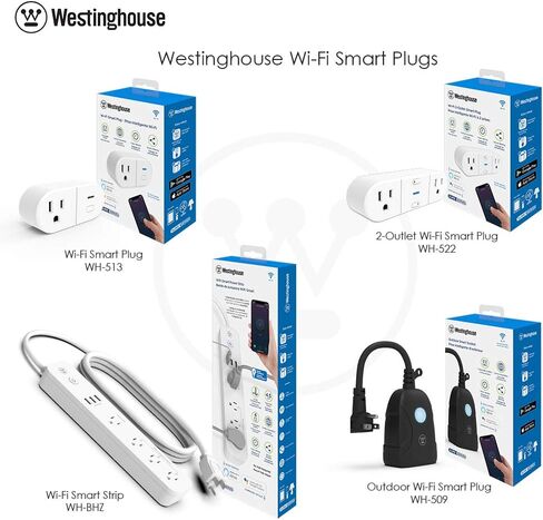 شريط طاقة ذكي Wi-Fi من Westinghouse مع 3 منافذ تحكم ذكية، 3 منافذ شحن USB، 1 منفذ يعمل دائمًا، تشغيل/إيقاف تشغيل يتم التحكم فيه من خلال التطبيق، يعمل مع Alexa وGoogle Assistant Sure Series باللون الأبيض in Saudi Arabia