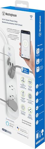 شريط طاقة ذكي Wi-Fi من Westinghouse مع 3 منافذ تحكم ذكية، 3 منافذ شحن USB، 1 منفذ يعمل دائمًا، تشغيل/إيقاف تشغيل يتم التحكم فيه من خلال التطبيق، يعمل مع Alexa وGoogle Assistant Sure Series باللون الأبيض in Saudi Arabia