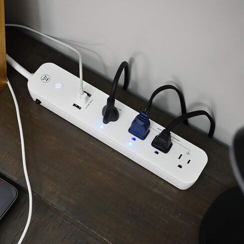 شريط طاقة ذكي Wi-Fi من Westinghouse مع 3 منافذ تحكم ذكية، 3 منافذ شحن USB، 1 منفذ يعمل دائمًا، تشغيل/إيقاف تشغيل يتم التحكم فيه من خلال التطبيق، يعمل مع Alexa وGoogle Assistant Sure Series باللون الأبيض in Saudi Arabia