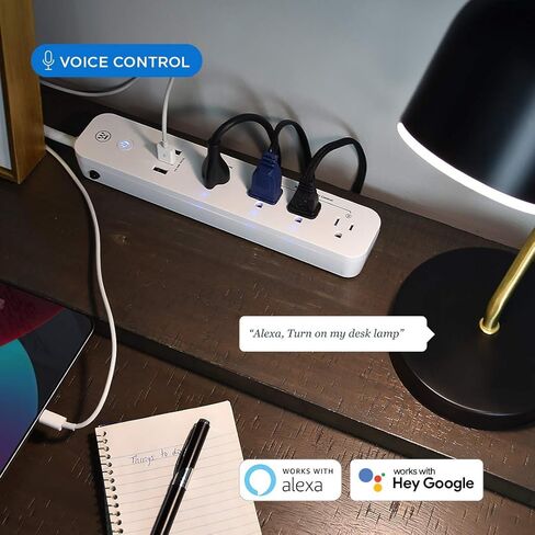 شريط طاقة ذكي Wi-Fi من Westinghouse مع 3 منافذ تحكم ذكية، 3 منافذ شحن USB، 1 منفذ يعمل دائمًا، تشغيل/إيقاف تشغيل يتم التحكم فيه من خلال التطبيق، يعمل مع Alexa وGoogle Assistant Sure Series باللون الأبيض in Saudi Arabia