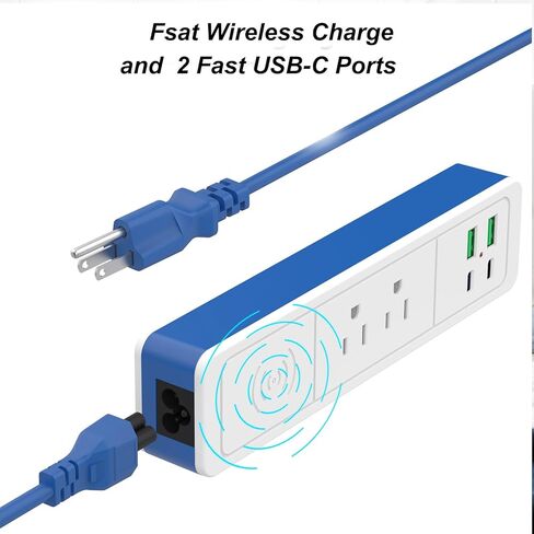 شريط طاقة لاسلكي سريع الشحن 7 في 1 مع USB C، ومنفذين USB-C، ومنفذ تيار متردد، و2 USB-A، ومحطة شحن سريعة للسكن المكتبي على سطح المكتب، وسلك تمديد قابل للفصل بطول 6 أقدام (أزرق، 6 أقدام) in Saudi Arabia