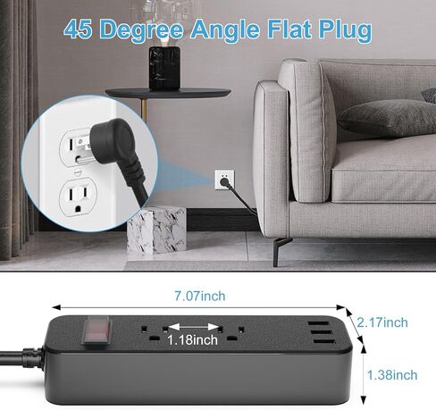 شريط طاقة مقاوم للماء في الهواء الطلق مع منفذين و3 منافذ USB، سلك تمديد مسطح بطول 6 أقدام، واقي من التيار الزائد، قابل للتركيب لمطبخ حمام الحديقة، أسود in Saudi Arabia
