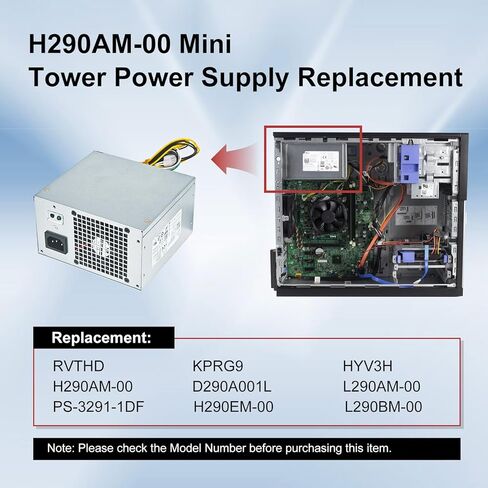 LXun 290W H290AM-00 Power Supply Compatible with Dell Optiplex 3020 7020 9020 Precision T1700PowrEdgeT20 (MT Mini Tower) RVTHD KPRG9 HYV3H D290A001L L290AM-00 PS-3291-1DF H290EM-00 Dell Optiplx PSU in Kuwait