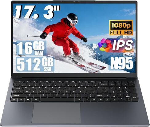 17.3 Inch Windows 11 Laptops 12th Generation Processor N95 4C 4T(3.4Ghz), 16GB RAM 512GB SSD Laptop Computer 10000mAh Large Battery Type-C(Data), WiFi5,BT,RJ45,Dual Stereo Speakers, Backlit Keyboard in Saudi Arabia