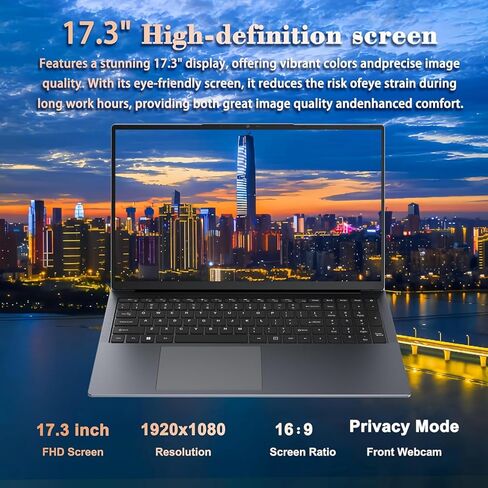 17.3 Inch Windows 11 Laptops 12th Generation Processor N95 4C 4T(3.4Ghz), 16GB RAM 512GB SSD Laptop Computer 10000mAh Large Battery Type-C(Data), WiFi5,BT,RJ45,Dual Stereo Speakers, Backlit Keyboard in Saudi Arabia