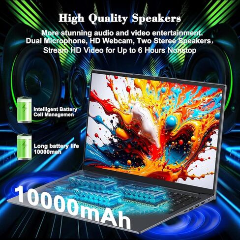 17.3 Inch Windows 11 Laptops 12th Generation Processor N95 4C 4T(3.4Ghz), 16GB RAM 512GB SSD Laptop Computer 10000mAh Large Battery Type-C(Data), WiFi5,BT,RJ45,Dual Stereo Speakers, Backlit Keyboard in Saudi Arabia