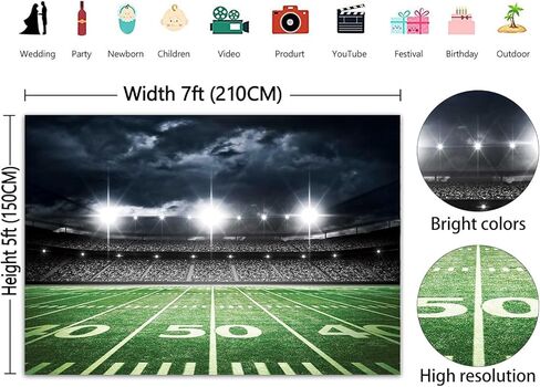 Football Field Backdrop Sports Stadium Photography Background Football Theme Birthday Party Decorations Banner Supplies (82x59inch(7x5FT)) in Kuwait