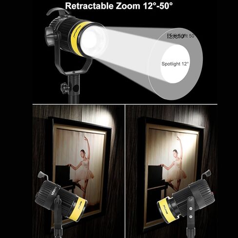 مصباح فيديو LED من PUSOKEI، قابل للتعتيم 2700K-6500K CRI 96+، مع تكبير 12-50 قابل للتعديل و5 أوضاع للمشهد، للتصوير الفوتوغرافي بالفيديو والبث المباشر (قابس الولايات المتحدة) in Kuwait