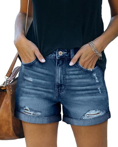 KISSMODA Denim Shorts Women Trendy Button Summer Cut Off Short Womens Jean Shorts High Waisted Denim Hot Ripped Shorts in Saudi Arabia