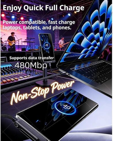 Sideways Phone Charger, 240W Stand Data Cable, 2-in-1 Invisible Holder Charger Cable, Invisible Holder Charger Cable with Stand for Smartphones Tablets (1pc,C-C) in Kuwait
