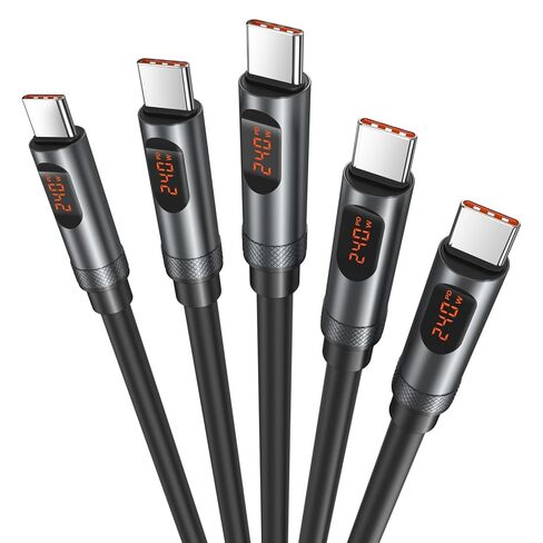 كابل USB C إلى USB C بقوة 240 واط، وشاشة LED بطول 6 أقدام من النوع C وسلك شحن سريع لأجهزة MacBook Pro iPhone 17 16 15 Pro Max Galaxy S25 Ultra iPad - 5 عبوات in Kuwait