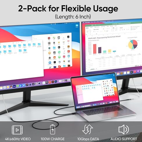 كابل تمديد USB C قصير 6 بوصات 2 حزمة، USB 3.2 Gen 2 Type C سلك كامل الوظائف 100 وات شحن سريع 10 جيجابت في الثانية نقل 4K @ 60 هرتز فيديو لمحور الهاتف المحمول والكمبيوتر اللوحي وشاشة الكمبيوتر المحمول والكمبيوتر المكتبي in Kuwait