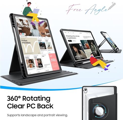 حافظة Fintie دوارة 360 درجة لهاتف سامسونج جالاكسي تاب S10 لايت/ S10 FE/ S9 FE 5G 10.9 بوصة/Tab S9 11 بوصة مع حامل قلم S، حامل واقٍ دوار، غطاء خلفي شفاف، أسود in Kuwait
