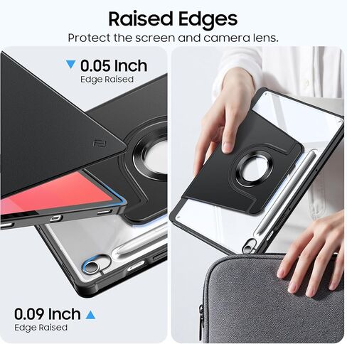 حافظة Fintie دوارة 360 درجة لهاتف سامسونج جالاكسي تاب S10 لايت/ S10 FE/ S9 FE 5G 10.9 بوصة/Tab S9 11 بوصة مع حامل قلم S، حامل واقٍ دوار، غطاء خلفي شفاف، أسود in Kuwait