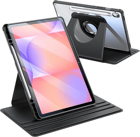 حافظة Fintie دوارة 360 درجة لهاتف سامسونج جالاكسي تاب S10 لايت/ S10 FE/ S9 FE 5G 10.9 بوصة/Tab S9 11 بوصة مع حامل قلم S، حامل واقٍ دوار، غطاء خلفي شفاف، أسود in Kuwait