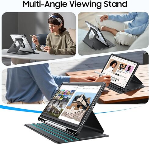 حافظة Fintie دوارة 360 درجة لهاتف سامسونج جالاكسي تاب S10 لايت/ S10 FE/ S9 FE 5G 10.9 بوصة/Tab S9 11 بوصة مع حامل قلم S، حامل واقٍ دوار، غطاء خلفي شفاف، أسود in Kuwait