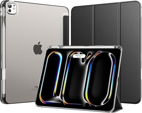 MoKo for iPad Pro 13 Inch Case (M5/M4) 2025/2024 with Pencil Holder, Slim Light Trifold Smart Cover iPad 13 Pro with Hard PC Translucent Back Shell, [Support Apple Pencil Pro & USB-C], Black in Saudi Arabia