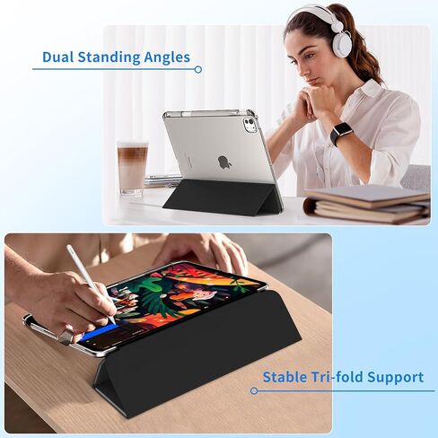 MoKo for iPad Pro 13 Inch Case (M5/M4) 2025/2024 with Pencil Holder, Slim Light Trifold Smart Cover iPad 13 Pro with Hard PC Translucent Back Shell, [Support Apple Pencil Pro & USB-C], Black in Saudi Arabia