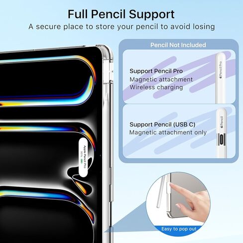 MoKo for iPad Pro 13 Inch Case (M5/M4) 2025/2024 with Pencil Holder, Slim Light Trifold Smart Cover iPad 13 Pro with Hard PC Translucent Back Shell, [Support Apple Pencil Pro & USB-C], Black in Saudi Arabia