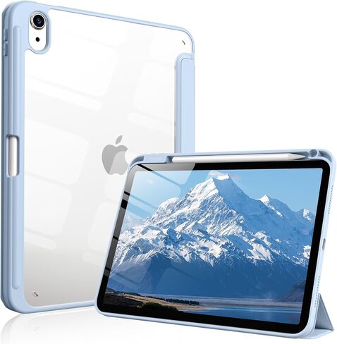 حافظة لجهاز iPad Air 11 بوصة M3/M2 2025/2024، iPad Air الجيل الخامس/الرابع 10.9 بوصة 2022/2020 مع حامل أقلام، نوم/تنبيه تلقائي، غطاء مقاوم للصدمات مع غطاء خلفي شفاف (أزرق فاتح) in Kuwait