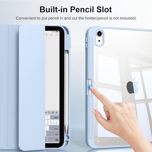 حافظة لجهاز iPad Air 11 بوصة M3/M2 2025/2024، iPad Air الجيل الخامس/الرابع 10.9 بوصة 2022/2020 مع حامل أقلام، نوم/تنبيه تلقائي، غطاء مقاوم للصدمات مع غطاء خلفي شفاف (أزرق فاتح) in Kuwait