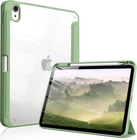 حافظة لجهاز iPad Air 11 بوصة M3/M2 2025/2024، iPad Air الجيل الخامس/الرابع 10.9 بوصة 2022/2020 مع حامل أقلام، نوم/تنبيه تلقائي، غطاء مقاوم للصدمات مع غطاء خلفي شفاف (أزرق فاتح) in Kuwait