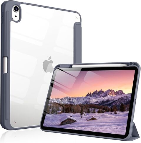 حافظة لجهاز iPad Air 11 بوصة M3/M2 2025/2024، iPad Air الجيل الخامس/الرابع 10.9 بوصة 2022/2020 مع حامل أقلام، نوم/تنبيه تلقائي، غطاء مقاوم للصدمات مع غطاء خلفي شفاف (أزرق فاتح) in Kuwait