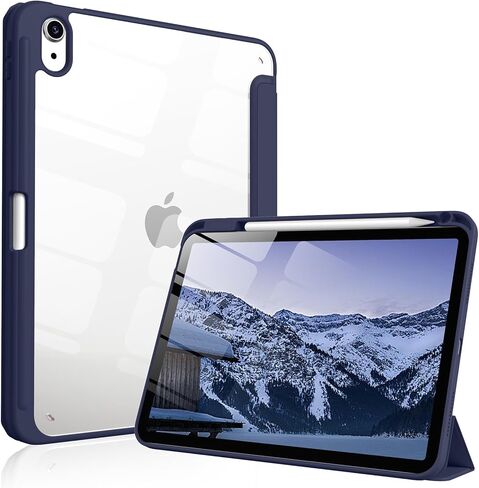 حافظة لجهاز iPad Air 11 بوصة M3/M2 2025/2024، iPad Air الجيل الخامس/الرابع 10.9 بوصة 2022/2020 مع حامل أقلام، نوم/تنبيه تلقائي، غطاء مقاوم للصدمات مع غطاء خلفي شفاف (أزرق فاتح) in Kuwait