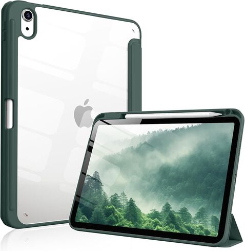 حافظة لجهاز iPad Air 11 بوصة M3/M2 2025/2024، iPad Air الجيل الخامس/الرابع 10.9 بوصة 2022/2020 مع حامل أقلام، نوم/تنبيه تلقائي، غطاء مقاوم للصدمات مع غطاء خلفي شفاف (أزرق فاتح) in Kuwait