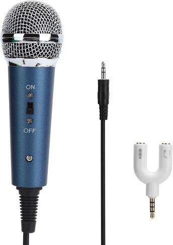 Sensitive Cardioid Wired Microphone, 3.5mm Plug and Play, Realtime Monitoring, Metal Shell, TEP Wire, Record Anytime, Anywhere, UShaped Audio Adapter for Karaoke, Computer (Blue) in Saudi Arabia