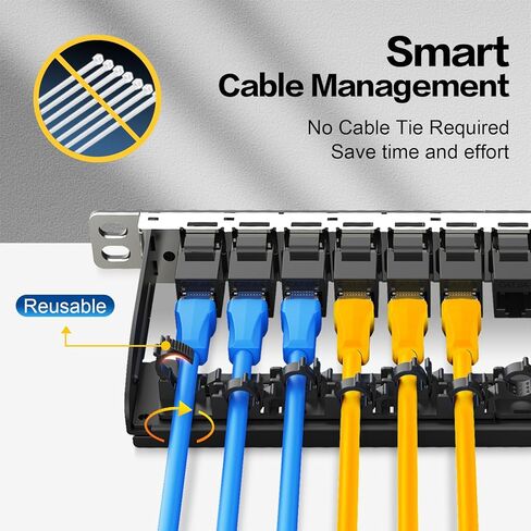 لوحة التصحيح 24 منفذ 0.5U 19 بوصة مع 6 قطع CAT6 مقرنة كيستون جاك (EC مدرجة) UTP 10G إيثرنت موفر للوقت Rj45 مع شريط خلفي قوي (مع مقبس Cat6A Kestone غير محمي) in Kuwait