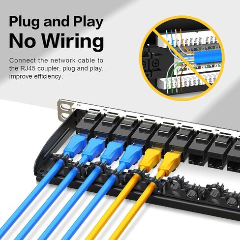 لوحة التصحيح 24 منفذ 0.5U 19 بوصة مع 6 قطع CAT6 مقرنة كيستون جاك (EC مدرجة) UTP 10G إيثرنت موفر للوقت Rj45 مع شريط خلفي قوي (مع مقبس Cat6A Kestone غير محمي) in Kuwait