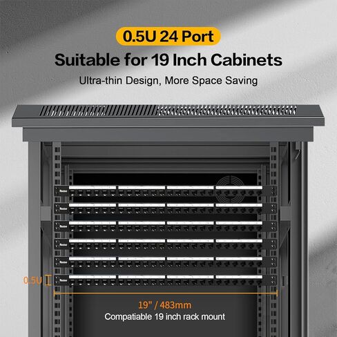 لوحة التصحيح 24 منفذ 0.5U 19 بوصة مع 6 قطع CAT6 مقرنة كيستون جاك (EC مدرجة) UTP 10G إيثرنت موفر للوقت Rj45 مع شريط خلفي قوي (مع مقبس Cat6A Kestone غير محمي) in Kuwait
