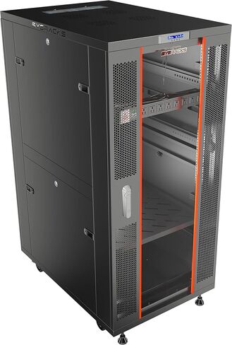 Sysracks 32U Floor Standing Rack Mount Server 24" Depth Deep Network Cabinet, Server Rack with Fan, Removable Side Panels, Locking Glass Door Computer Cabinet Enclosure Network Rack Case SRF 32.600 in Saudi Arabia