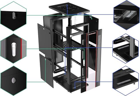 Sysracks 32U Floor Standing Rack Mount Server 24" Depth Deep Network Cabinet, Server Rack with Fan, Removable Side Panels, Locking Glass Door Computer Cabinet Enclosure Network Rack Case SRF 32.600 in Saudi Arabia