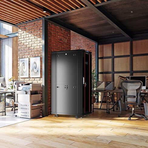 Sysracks 32U Floor Standing Rack Mount Server 24" Depth Deep Network Cabinet, Server Rack with Fan, Removable Side Panels, Locking Glass Door Computer Cabinet Enclosure Network Rack Case SRF 32.600 in Saudi Arabia