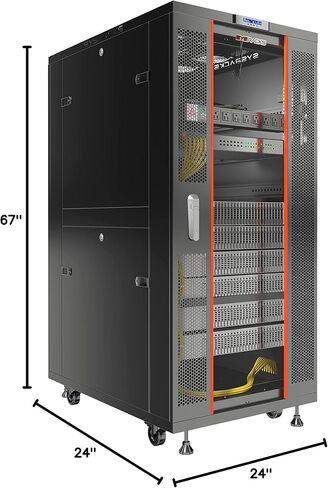 Sysracks 32U Floor Standing Rack Mount Server 24" Depth Deep Network Cabinet, Server Rack with Fan, Removable Side Panels, Locking Glass Door Computer Cabinet Enclosure Network Rack Case SRF 32.600 in Saudi Arabia