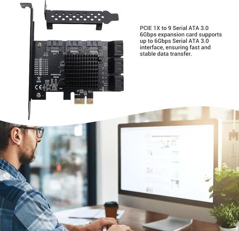 بطاقة توسيع PCIe 1X إلى 9 SATA، وحدة تحكم SATA 3.0 بسرعة 6 جيجابت في الثانية و9 منافذ Serial ATA 3.0 بطاقة توسيع مع دعامة تدعم المنفذ التسلسلي SSD in Kuwait