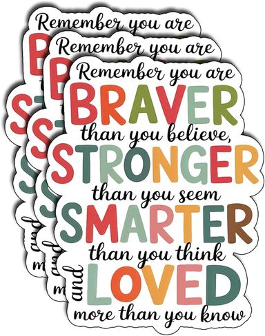 (3Pcs) Remember You are Braver Stronger Smarter Loved Sticker Inspirational Quote Vinyl Waterproof Decal for Women Teens Kids Laptop Tumbler Journal Motivational Gifts Size 3" x 2.3" in Kuwait