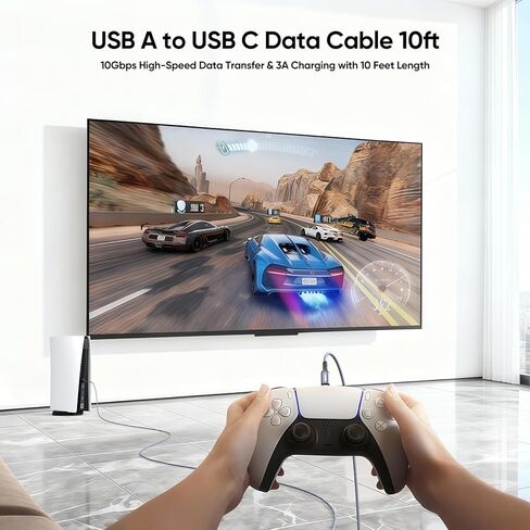 كابل نقل البيانات USB إلى النوع C بطول 10 أقدام، USB 3.2 Gen 2 Type‑A 10 جيجابت في الثانية سلك نقل بيانات عالي السرعة 3A شحن طويل USB-A إلى USB-C لأجهزة PS5 Xbox Switch Computer Hub/Dock iPhone 17/16/15 هواتف Android in Kuwait