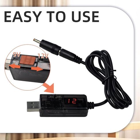 2Pcs USB Boost Converter Cable, USB 5V to 9V/12V Step Up Cable with LED Display, USB to DC 5.5mm 3.5mm UBS Power Voltage Boost Converter for Fan/Led Light/Wireless Router/Speakers/More Devices in Saudi Arabia
