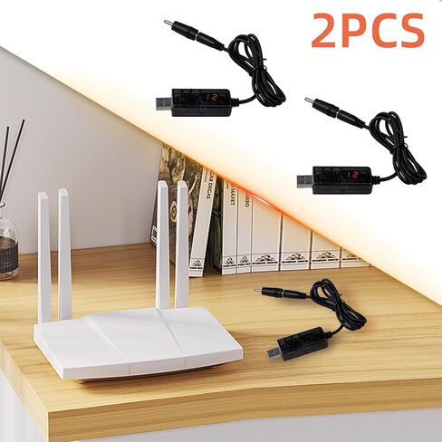 2Pcs USB Boost Converter Cable, USB 5V to 9V/12V Step Up Cable with LED Display, USB to DC 5.5mm 3.5mm UBS Power Voltage Boost Converter for Fan/Led Light/Wireless Router/Speakers/More Devices in Saudi Arabia