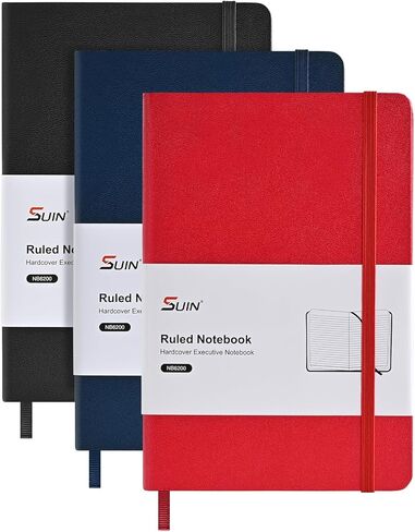 SUIN Lined Journal Notebooks for Work, School & Journaling – Black Hardcover, Medium 5.6 x 8 in, 160 Pages, 100 GSM Thick Paper for Note Taking & Writing (Black/Blue/Green-3Pack) in Kuwait