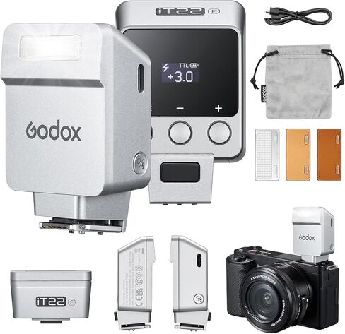 فلاش كاميرا Godox iT22 O صغير لأوليمبوس مع دليل بطارية 7.4 فولت 300 مللي أمبير في الساعة/أوضاع TTL 700+ ومضات 1.5 ثانية لإعادة تدوير فلاش الحذاء الساخن مع ملحقات ناشر/مرشحات الألوان لكاميرا أوليمبوس (فضي) in Saudi Arabia