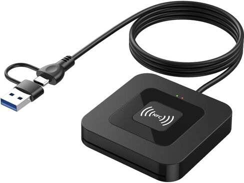 قارئ بطاقات ذكية USB مع تقنية NFC - واجهة مزدوجة للاتصال وقارئ بطاقات IC بدون تلامس، توصيل وتشغيل محول USB-A وUSB-C، متوافق مع أنظمة Windows وMacOS وLinux للخدمات المصرفية وملفات الضرائب والوصول in Kuwait