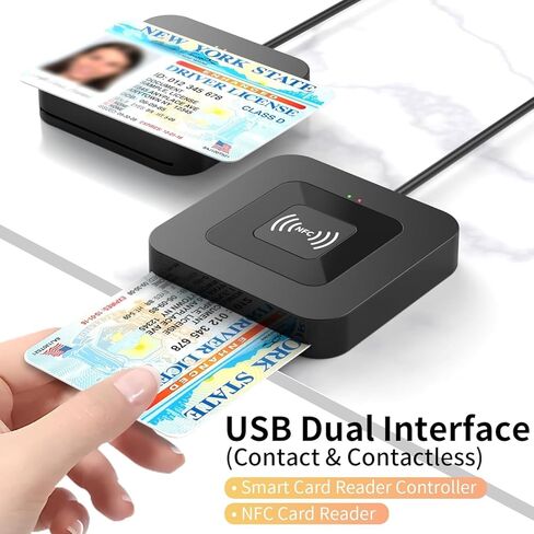 قارئ بطاقات ذكية USB مع تقنية NFC - واجهة مزدوجة للاتصال وقارئ بطاقات IC بدون تلامس، توصيل وتشغيل محول USB-A وUSB-C، متوافق مع أنظمة Windows وMacOS وLinux للخدمات المصرفية وملفات الضرائب والوصول in Kuwait