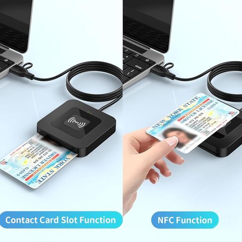 قارئ بطاقات ذكية USB مع تقنية NFC - واجهة مزدوجة للاتصال وقارئ بطاقات IC بدون تلامس، توصيل وتشغيل محول USB-A وUSB-C، متوافق مع أنظمة Windows وMacOS وLinux للخدمات المصرفية وملفات الضرائب والوصول in Kuwait