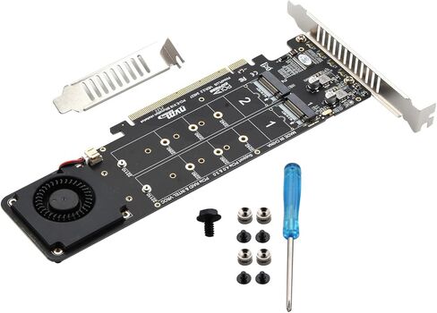 بطاقة توسيع PH44 Plus PCIE إلى M.2 NVME تدعم PCIe 4.0 RAID 0 Mode 4X 32Gbps 4-CH بطاقة سبليت مع مروحة تبريد توربو in Kuwait