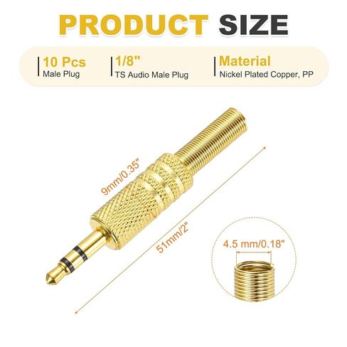 MECCANIXITY 10 Pcs 1/8" TS Audio Male Plug, 3.5mm Mono Jack Plug Adapter Replacement, 2 Pole Solder Jack Cable Connector for Speaker Microphone Guitar (Carved Style, Golden) in Saudi Arabia