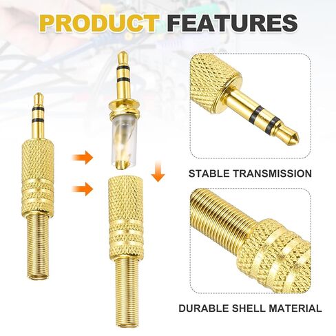 MECCANIXITY 10 Pcs 1/8" TS Audio Male Plug, 3.5mm Mono Jack Plug Adapter Replacement, 2 Pole Solder Jack Cable Connector for Speaker Microphone Guitar (Carved Style, Golden) in Saudi Arabia